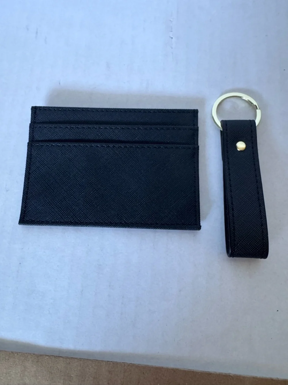 Slim Card Wallet with Matching Keyring Set - Black and Gold